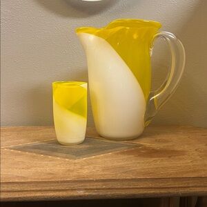 Vintage MCM blown glass pitcher with cup
